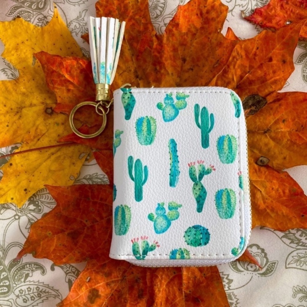 Cactus Zip Around Card Holder with Key Ring